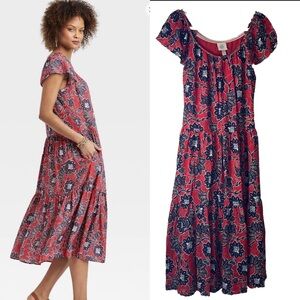 Knox Rose size XS Flowy Floral Red and Blue Women's Dress Bohemian Hippie